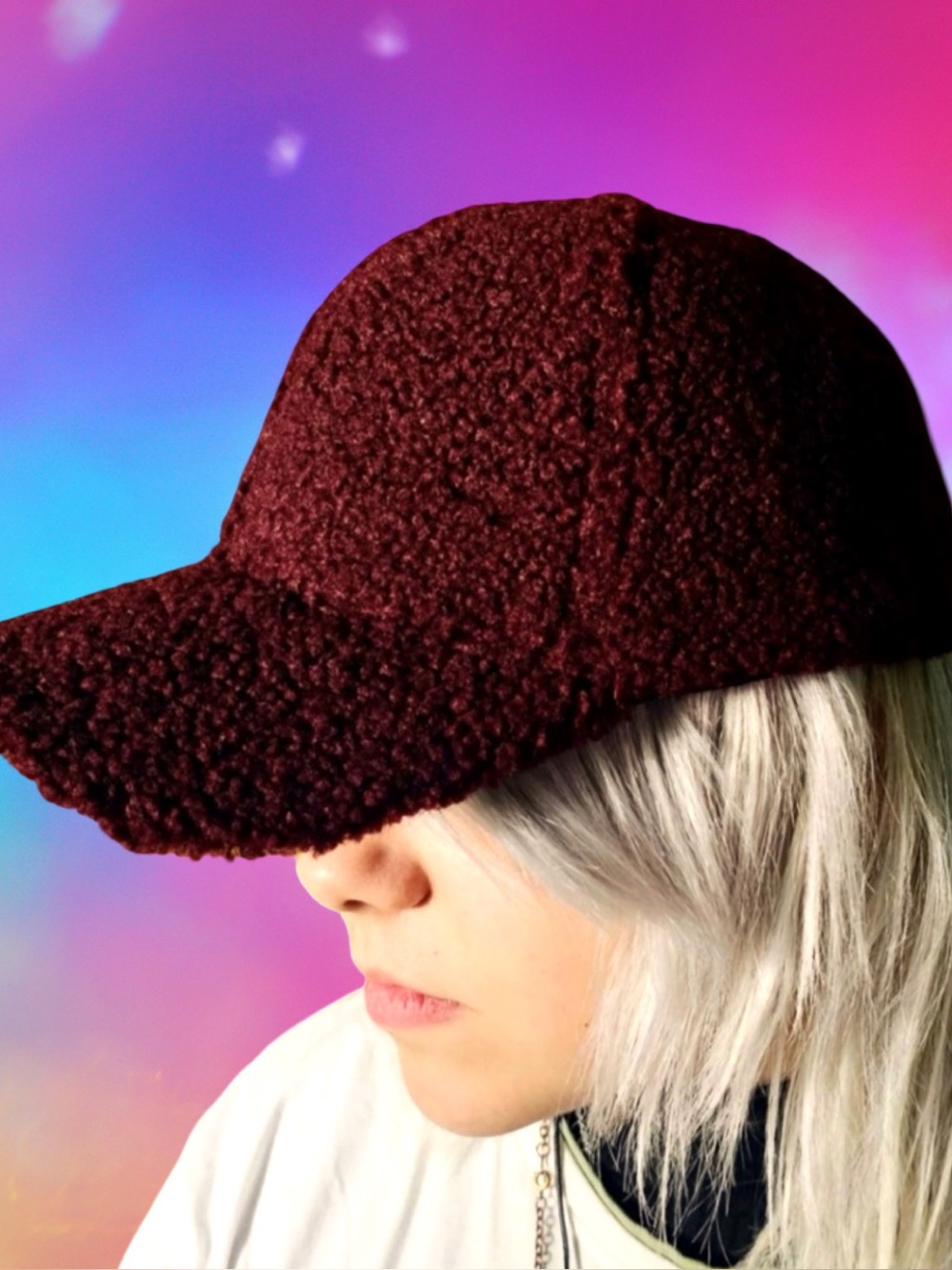 🆕Women’s Boutique Burgundy Red Adjustable Sherpa Baseball Cap Hat⭐️⭐️